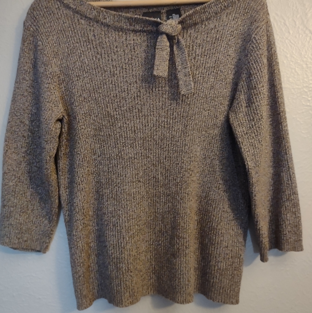 Erika Ribbed Knit Sweater with Bow Neckline - Boat Neck 3/4 Sleeves Petite Large - Picture 2 of 12